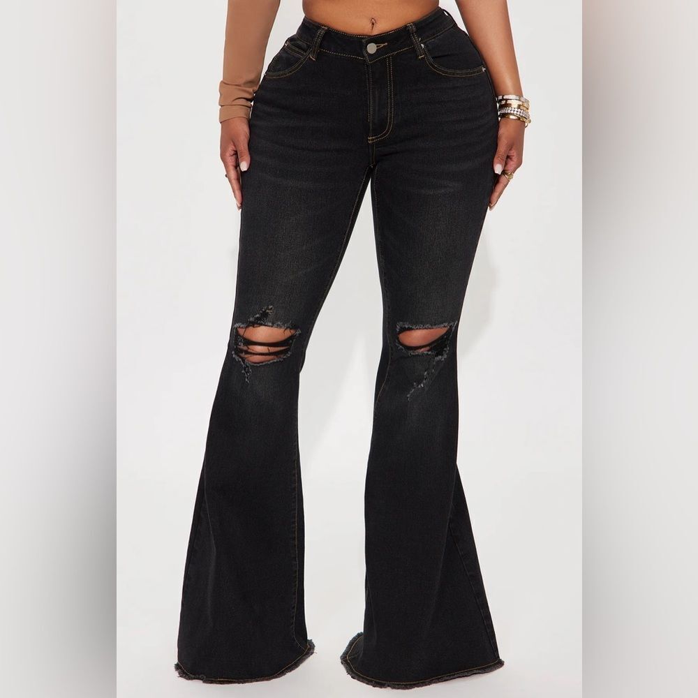 Vision Quest Bell Bottom Jeans - Black Wash